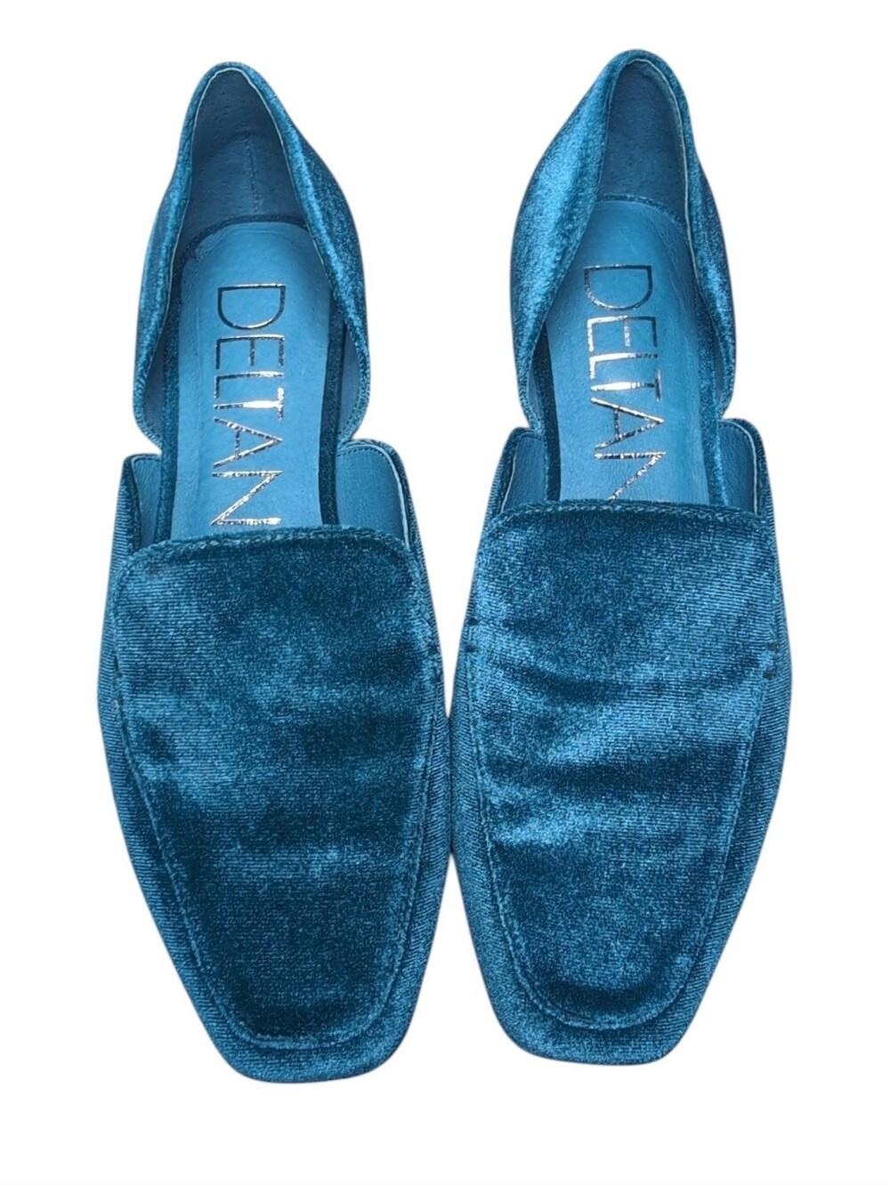 Deltan Harper Blue Velvet Flat Slip On Loafers Jewel Blue Women's Size 6